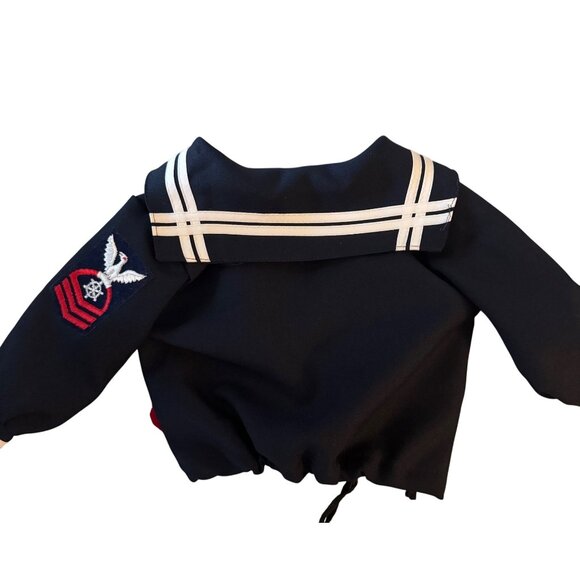 Vtg R-Gee Originals Infant Navy Sailor Suit 12M Red Tie & Embroidered Sleeve - Picture 2 of 8